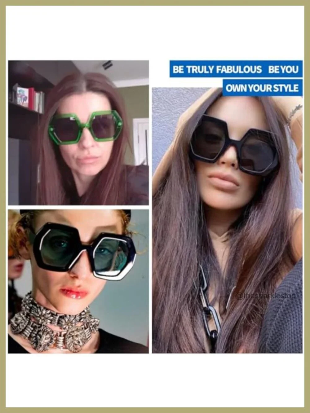 Vintage Retro Oversized Square Sunglasses Hexagon Thick Shades Women